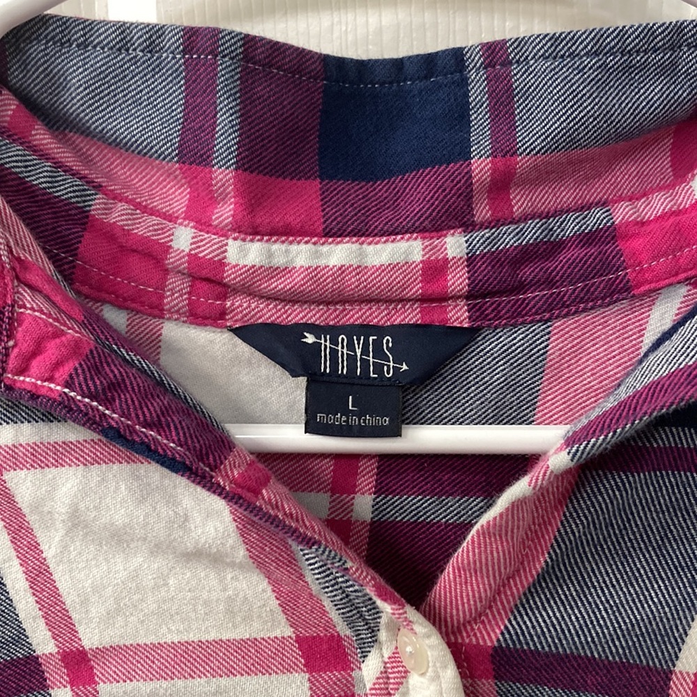 Hayes Pink Blue Flannel Comfortable Long Sleeve Button Down Size Large - Picture 4 of 10